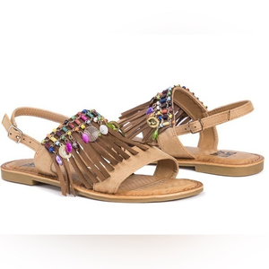 Muk Luks Margot Sandal Moccasin Fringe Beaded Charms Jingle‎ Size 10
